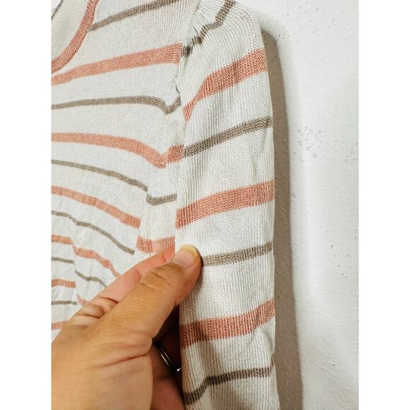 SEE BY CHLOÉ Cream Pink Striped Puff Sleeves Crewneck Sweater Size Medium - Picture 6 of 14